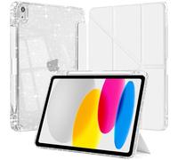 Custodia per iPad (A16) 11ª Generazione 11 Pollici 2025/ iPad 10ª Gen 2022 con Portapenne, Glittering Trasparente Cover Posteriore con Auto Sveglia/Sonno, Supporto 6 in 1, 6-Argento