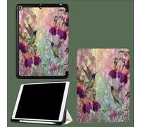 Custodia per iPad Air 13 pollici (M3/M2-2025/2024) con portapenne,custodia pieghevole ultra sottile e leggera con funzione di accensione/spegnimento automatico,Colibrì Fiori Viola
