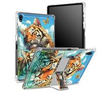 Custodia per iPad Air 5a generazione 2022 / iPad Air 4a 2020, custodia da 11,9 pollici con portapenne, retro trasparente con coppia di tigri, protezione angolare antiurto con cavalletto rigido