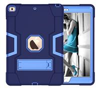 Custodia per iPad Air/iPad 5 Generation con cavalletto, resistente e resistente agli urti, ibrida a tre strati, custodia protettiva in silicone (blu navy + blu)
