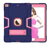 Custodia per iPad Air/iPad 5 Generation con cavalletto, resistente e resistente agli urti, ibrida a tre strati, custodia protettiva in silicone (blu navy + rosened)