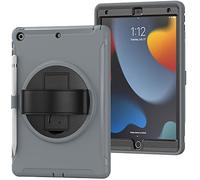 Custodia per iPad da 10,2 pollici, 9/8/7 G, 2019/2020/2021, con slot per penna, custodia antiurto antiscivolo, con supporto girevole per polso, grigio
