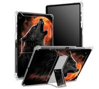 Custodia per iPad da 10,2 pollici (modello 2021/2020/2019, 9/8/7 generazione) con portapenne, retro trasparente con luna piena rossa lupo, protezione angolare antiurto con cavalletto rigido