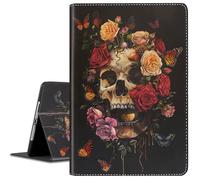 Custodia per iPad di 10a generazione 2022 da 10,9 pollici, custodia in pelle PU multi-angolo con funzione automatica sleep/wake per iPad 10a generazione 11" 2022, farfalle, rose e teschio
