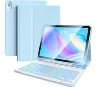 Custodia per iPad di 11a e 10a generazione con tastiera 11,9 pollici Tastiera BT wireless staccabile retroilluminata a 7 colori con portapenne, adatta per nuovo iPad di 10a generazione nel 2022 (blu)