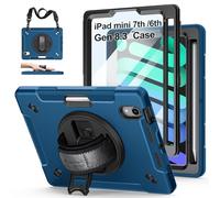 Custodia per iPad Mini 6 2021: custodia protettiva antiurto in TPU per bambini iPad Mini 6a generazione da 8,3 pollici con supporto + maniglia + tracolla + portamatite - blu