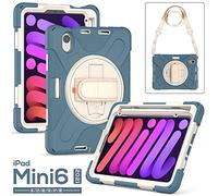 Custodia per iPad Mini 6° generazione 2021 con portapenne, resistente agli urti, robusta custodia per iPad 8,3 pollici, con supporto girevole e cinturino da polso, blu navy