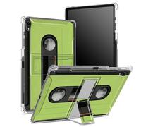 Custodia per iPad Mini 6/iPad Mini 6a generazione 2021 da 8,3 pollici con portamatite, retro trasparente con cassetta a nastro verde, protezione angolare antiurto con cavalletto rigido