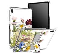 Custodia per iPad Mini 6/iPad Mini 6a generazione 2021 da 8,3 pollici con portapenne, retro trasparente con forali selvaggi, protezione angolare antiurto con cavalletto rigido