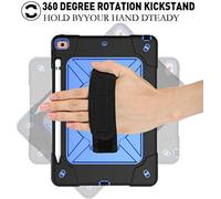 Custodia per iPad Pro 10.2, girevole a 360 gradi, con cavalletto, cinghia da polso e tracolla, 3 in 1, resistente agli urti, custodia protettiva integrale e resistente agli urti per iPad Pro 7a generazione 2019 iPad Pro 10.2-iPad 7th generation 2019-BLACK/BLUE
