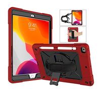 Custodia per iPad Pro 10.2, girevole a 360 gradi, con cavalletto, cinghia da polso e tracolla, 3 in 1, resistente agli urti, custodia protettiva integrale e resistente agli urti per iPad Pro 7a generazione 2019 iPad Pro 10.2-iPad 7th generation 2019-RED/BLACK