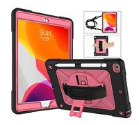 Custodia per iPad Pro 10.2, girevole a 360 gradi, con cavalletto, cinghia da polso e tracolla, 3 in 1, resistente agli urti, custodia protettiva integrale e resistente agli urti per iPad Pro 7a generazione 2019 iPad Pro 10.2-iPad 7th generation 2019-BLACK/ROSERED
