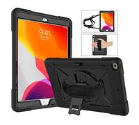 Custodia per iPad Pro 10.2, girevole a 360 gradi, con cavalletto, cinghia da polso e tracolla, 3 in 1, resistente agli urti, custodia protettiva integrale e resistente agli urti per iPad Pro 7a generazione 2019 iPad Pro 10.2-iPad 7th generation 2019-BLACK/BLACK