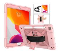 Custodia per iPad Pro 10.2, girevole a 360 gradi, con cavalletto, cinghia da polso e tracolla, 3 in 1, resistente agli urti, custodia protettiva integrale e resistente agli urti per iPad Pro 7a generazione 2019 iPad Pro 10.2-iPad 7th generation 2019-ROSEGOLD