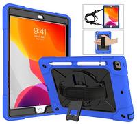 Custodia per iPad Pro 10.2, girevole a 360 gradi, con cavalletto, cinghia da polso e tracolla, 3 in 1, resistente agli urti, custodia protettiva integrale e resistente agli urti per iPad Pro 7a generazione 2019 iPad Pro 10.2-iPad 7th generation 2019-DARK BLUE/BLACK