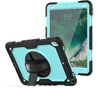 Custodia per iPad Pro 10.5 2017/iPad air 3 10.5 2019 con supporto pieghevole girevole a 360 gradi, custodia antiurto alla moda con cinturino da polso e tracolla, nero+blu pallido
