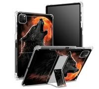 Custodia per iPad Pro 11" 4a/3a/2a/1a generazione 2022/2021/2020/2018 con portapenne, retro trasparente con luna piena rossa lupo, copertura antiurto angolare con cavalletto