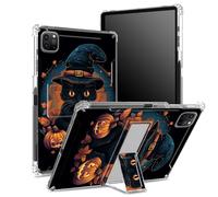 Custodia per iPad Pro 11" 4a/3a/2a/1a generazione 2022/2021/2020/2018 con portapenne, retro trasparente con gatto nero Halloween, copertura antiurto angolare con cavalletto