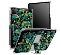 Custodia per iPad Pro 11" 4a/3a/2a/1a generazione 2022/2021/2020/2018 con portapenne, retro trasparente con teschio verde neon, copertura antiurto angolare con cavalletto