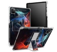 Custodia per iPad Pro 11" 4a/3a/2a/1a generazione 2022/2021/2020/2018 con portapenne, retro trasparente con lupo fantasy art, copertura antiurto angolare con cavalletto