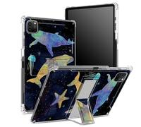 Custodia per iPad Pro 11" 4a/3a/2a/1a generazione 2022/2021/2020/2018 con portapenne, retro trasparente con balene arcobaleno, copertura antiurto angolare con cavalletto