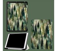 Custodia per iPad Pro 11 Pollici M4 2024(5a Generazione) con Portapenne,Conchiglia Sottile Supporto Antiurto Tablet Cover con Auto Svegliati/Sonno Astratto Pini Foresta Conifere Acquerello Piante