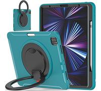 Custodia per iPad Pro 12.9 2021 di 5a generazione 360, supporto girevole e maniglia ad anello pieghevole con supporto per Apple Pencil a 3 strati, custodia resistente agli urti per iPad Pro 12.9, blu