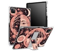 Custodia per iPad Pro 12,9" (2022/2021/2020, 6a/5a/4a generazione) con portapenne, retro trasparente con luna sole stelle rosa, copertura antiurto angolare con cavalletto