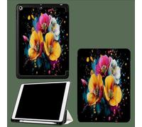 Custodia per iPad Pro 12,9" (6a/5a/4a gen. 2022/2021/2020), Smart Cover in pelle PU, ultra sottile e leggera, pieghevole con supporto e funzione Auto Sleep/Wake,Schizzi D'Inchiostro Floreali