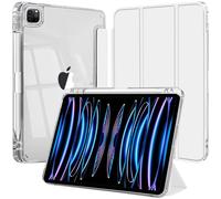 Custodia per iPad Pro 12,9 Pollici (2022/2021/2020/2018) con Portapenne, Chiaro Trasparente Retro Conchiglia Sottile Antiurto Tablet Cover, Auto Sveglia/Sonno, Argento