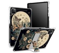 Custodia per iPad Pro da 12,9 pollici (2022/2021/2020, 6a/5a/4a generazione) con portapenne, retro trasparente con farfalle e fiori luna piena, copertura antiurto angolare con cavalletto