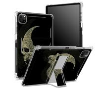 Custodia per iPad Pro da 12,9 pollici (2022/2021/2020, 6a/5a/4a generazione) con portapenne, retro trasparente con testa teschio luna, copertura antiurto angolare con cavalletto
