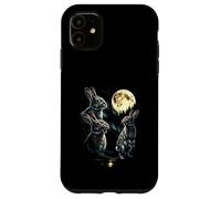 Custodia per iPhone 11 3 Bunny Howling At Moon Vintage Funny 80s-90s Grafica