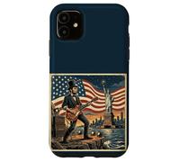 Custodia per iPhone 11 Abraham Lincoln Playing Electric Guitar 4th of July Retro