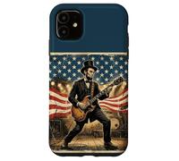 Custodia per iPhone 11 Abraham Lincoln Playing Electric Guitar 4th of July Vintage
