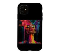 Custodia per iPhone 11 Afro Americano Donna Floreale Afro Colore Dipinto Vis