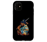 Custodia per iPhone 11 Afro Americano Samurai Anime Cartoon Giapponese Bushido Guerriero