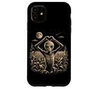 Custodia per iPhone 11 Alien Heart Hand Sign Cute UFO Extraterrestre Love