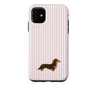 Custodia per iPhone 11 Bassotto a pelo lungo marrone e crema a righe rosa