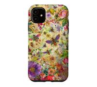 Custodia per iPhone 11 Bees Boho Wildflowers foglie e vetro colorato floreale