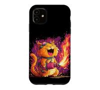 Custodia per iPhone 11 Bel gatto fiamme colori con lanciafiamme per ragazzi e ragazze