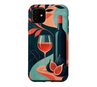 Custodia per iPhone 11 Bicchiere di vino accanto a una bottiglia senza etichetta e fichi