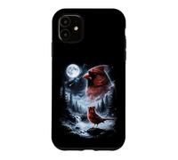 Custodia per iPhone 11 Birdwatcher retrò Red Cardinal Bird che ulula alla luna degli anni '90