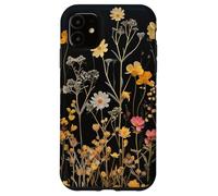 Custodia per iPhone 11 Black Boho Aesthetic Mixed Flowers Pressed Flower
