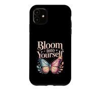 Custodia per iPhone 11 Bloom Into Yourself - Citazione floreale con farfalla