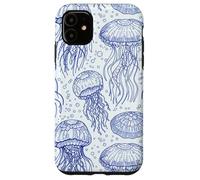Custodia per iPhone 11 Blue Jellyfish Ocean Pattern Aquatic Marine Life