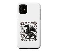 Custodia per iPhone 11 Boho Drago Bere Caffè Folk Art Mitico Bestia