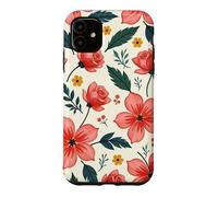 Custodia per iPhone 11 Bold Teal verde foglie rosso rosa fiori floreali