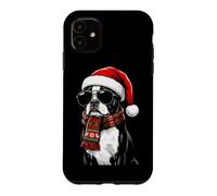 Custodia per iPhone 11 Boston Terrier Dog Bostie Santa Hat Plaid sciarpa occhiali da sole