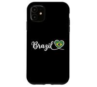 Custodia per iPhone 11 Brasile, corsivo, scrittura, con, bandiera nazionale, cuore